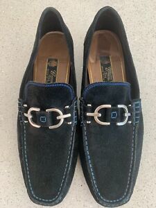 Mens Gucci Shoes Black Suede Blue Stitching
