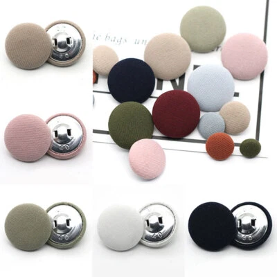 10/20/50X Round Fabric Covered Buttons DIY Dress Shirt Decorative Metal Buttons - Image 1 of 4