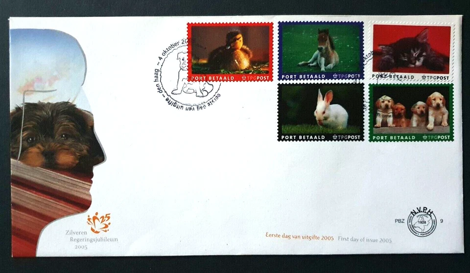 2005 NETHERLANDS NEDERLAND PORT BETAALD PETS YOUNG ANIMALS PUPPY PBZ 9 FDC - Image 1 of 1