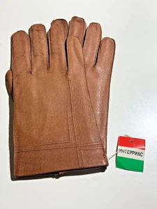Vintage Interrias Genuine Leather Lined Dark Beige Men's Gloves Size 9.5 - Picture 1 of 8