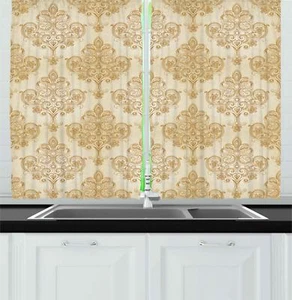 Ivory Kitchen Curtains 2 Panel Set Window Drapes 55" X 39" Ambesonne - Picture 1 of 18