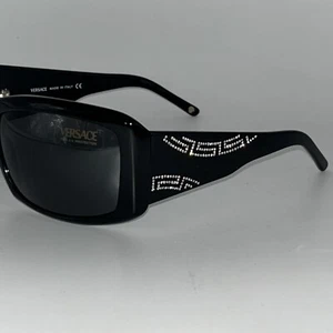 New Versace 4130-B Sunglasses Black Silver Swarovski Crystals Wrap Oversized - Picture 1 of 9