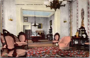 Postal NATCHEZ Mississippi de 1940 "LANSDOWNE" interior de mansión / lino KROPP - Imagen 1 de 2