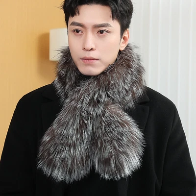 Bufanda de invierno de piel de zorro real para hombre bufandas cálidas gruesas talla 89 cm * 13 cm estilo occidental Foto 1 de 4