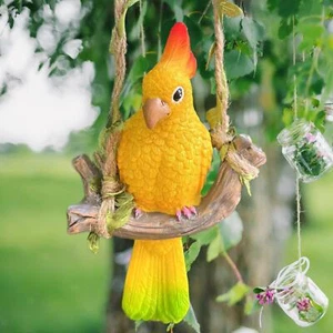 Hanging Parrot Statue Outdoor Figurine Bird Garden Ornament - Picture 1 of 6