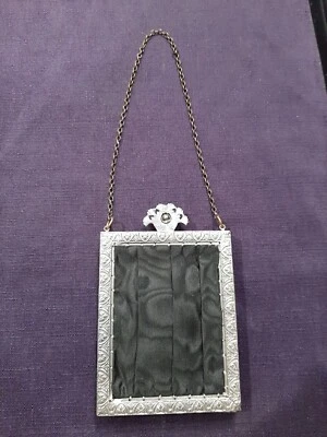 Cartera antigua única con marco de caja plateada, rectangular, correa de cadena, espejo y bolsillo Foto 1 de 4