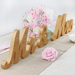Mr and Mrs Signs Wedding Table Decorations, Wooden Freestanding ROSE GOLD - Picture 1 of 3
