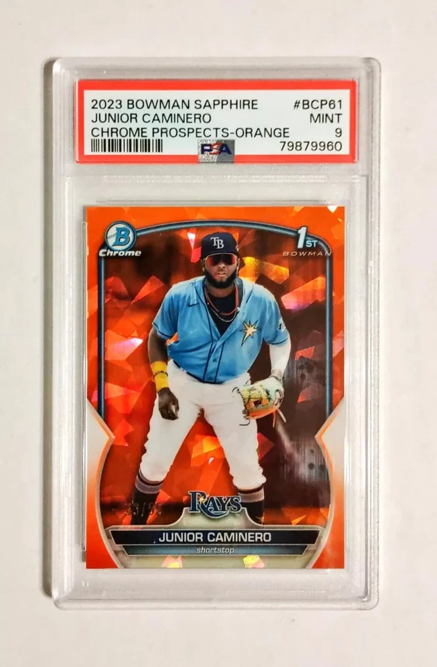 Junior Caminero PSA 9 2023 1st Bowman Chrome #61 ORANGE SAPPHIRE /50 RC z1 - Image 1 of 1