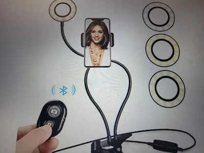 Selfie Ring Light Cell Phone Holder Stand w/Remote Live Stream,Makeup,LED Camera - Image 1 of 3