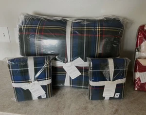 Pottery Barn Stewart Plaid Cotton Sherpa KING comforter SHAMS Christmas GREEN - Picture 1 of 1