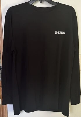 Camiseta Victoria's Secret Rosa Grande Campus Manga Larga Algodón Camiseta Negra Pequeña Foto 1 de 4