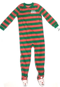 Carters Boys Size 4 Red Santa's Favorite Striped Christmas Footed Fleece Pajama - Picture 1 of 2