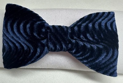 Dark Blue Velvet Bow Tie - Textured Wavy Pattern - Men's Formal Accessory - Image 1 of 3