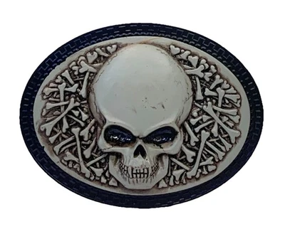 Skull & Bones Gray & Black Belt Buckle Pewter 4”x 3” Fits Up To 1.75” Belt 11 - Image 1 of 2