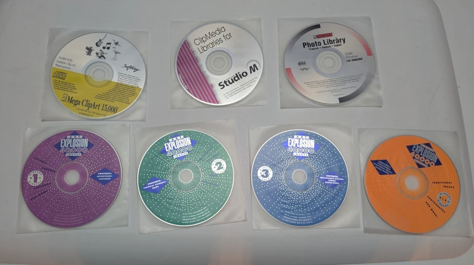 LOT 7 Vintage Clip Art CD-ROM Creative Software Windows PC Art Explosion Mega - Image 1 of 1