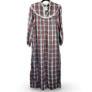 Camisón Lanz of Salzburg Vintage Franela Talla Grande Encaje Volantes Cuadros EE. UU. - Imagen 1 de 5