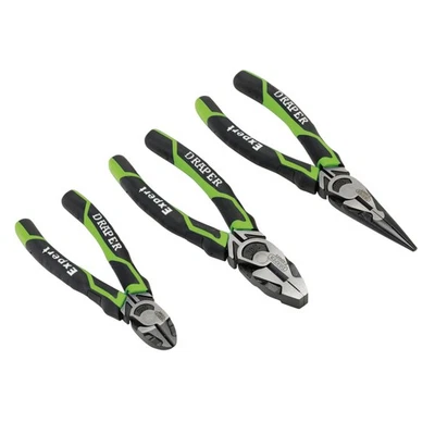 Draper High Leverage Plier Set Green 3 Pc Side Cut Long Nose Combination 28035 - Image 1 of 2