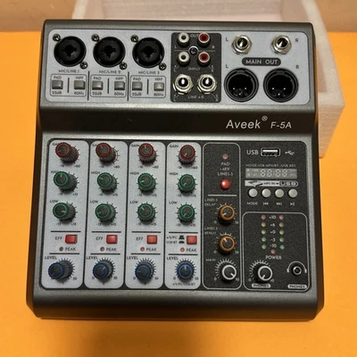Aveek F-5A Silver Bluetooth 5 Channel Mini Professional Audio Mixer DJ Console - Image 1 of 4