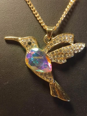 Damen Halskette in Gold viele Steine auffällig groß Fantasy Vogel elegant - Bild 1 von 4