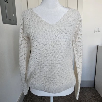 Suéter de ganchillo hecho a mano para mujer S/M tejido marfil concha de mar pulóver boho acogedor Foto 1 de 4