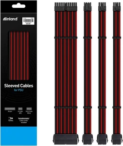 Inland PSU Sleeved Cable, Power Supply Extension Cable Kit,12 inch - Black/White - Picture 1 of 6