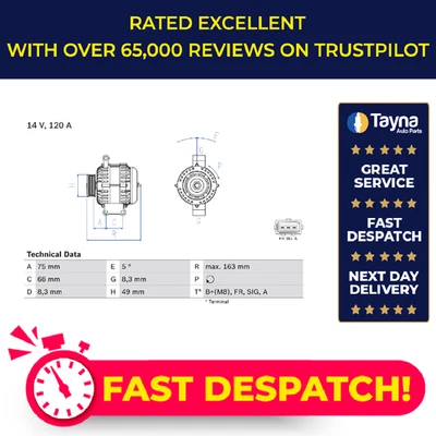 Alternador compatible con FORD FOCUS Mk2 2.0 04 a 12 transmisión manual Bosch 1256552 Foto 1 de 4