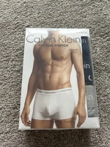 Calvin Klein Men's Low Rise Trunks 3 Pack Cotton Logo Black Grey Medium Boxed - Picture 1 of 10