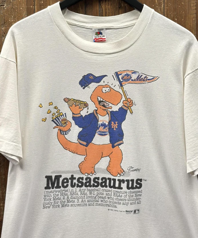 New York Mets Vintage Mosasaurus cartoon baseball white color shirt VK04675 - Image 1 of 1