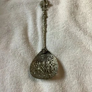 Vintage Italian Silver Ornate Cherub Angel Fleur De Los Metal Serving Spoon - Picture 1 of 7