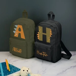 Personalisierter Dinosaurier Buchstaben Kinder Rucksack individuell mit Namen Farbwahl Di - Bild 1 von 28