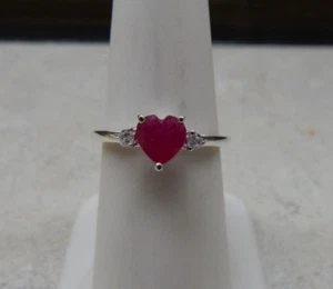 Size 7 Genuine Ruby & White Zircon Sterling Silver Ring 1.20cts - Picture 1 of 11