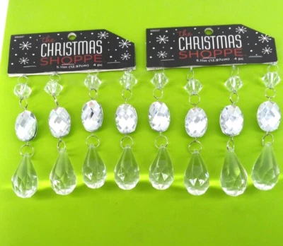 The Christmas Shoppe 8 Clear Dangling Plastic Crystal Ornaments Decor Wedding - Image 1 of 4