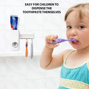 Toothpaste Dispenser + 5 Toothbrush Holder Set Wall Mount Stand US Seller - Picture 1 of 8