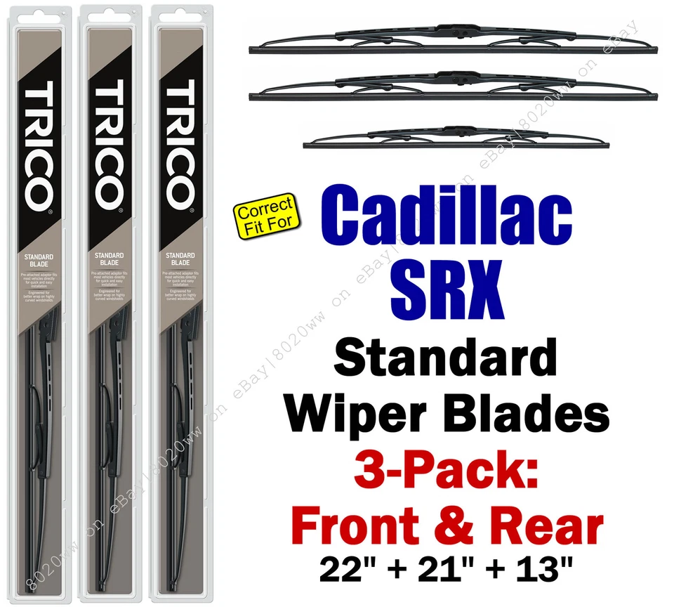 Paquete de 3 escobillas limpiaparabrisas delanteras traseras estándar 2004-2009 Cadillac SRX 30221/210/130 Foto 1 de 1