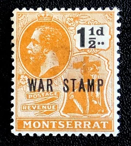 1919 MONTSERRAT 1.5d WAR STAMP-CROSS & HARP-KING GEORGE V-Sg MS 62-MINT - Picture 1 of 3