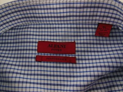 Alfani Fitted Dress Shirt Men's Size XL White Blue Checkered Long Sleeve  - Image 1 of 4