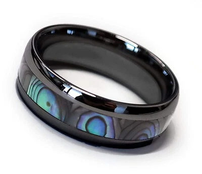316L EDELSTAHL *** Bandring 6 mm schwarz *** mit Abalone Paua-Muschel Seeopal - Bild 1 von 4