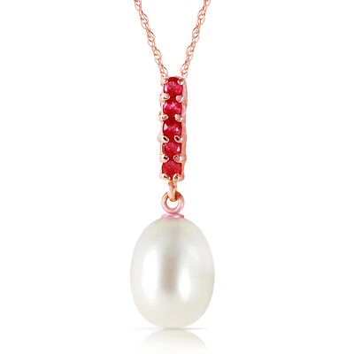 4.2 CTW 14K Solid Rose gold fine Necklace 16-24" Ruby Briolette pearl - Image 1 of 4