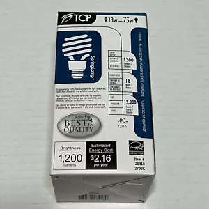 TCP SpringLamp Compact Fluorescent Light Bulb 18W=75W 1200 Lumens 2700K E26 Base - Picture 1 of 6