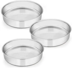 9½ Inch Cake Pan Set of 3 Stainless Steel round Cake Baking Pans Dishwasher Safe - Picture 1 of 7