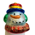 Snowman Head Glass Ornament Red Yellow Blue Hat Plaid Scarf