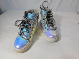 Justice- Girls High Top Sneakers- Size 13 Iridescent Blues Purples Laces and Zip - Picture 1 of 10