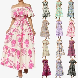 TheMogan Women's Ruffle Off Shoulder Tiered A-Line Long Maxi Dress Casual Summer - Picture 1 of 72