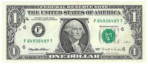 Billete de un dólar de la Reserva Federal 1995 F64936497T UNC Atlanta repetidor híbrido 649 - Imagen 1 de 2