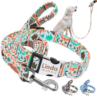 Nylon Personalised Dog Collar and Lead set Adjustable with Custom Namepalte S-L - image 1 of 4