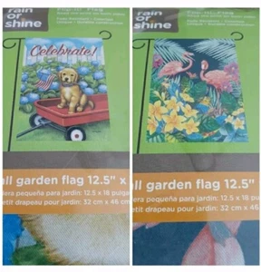 Rain Or Shine Dog & Flamingos Small Porch Garden Art Flags 12.5" X 18” - Picture 1 of 4