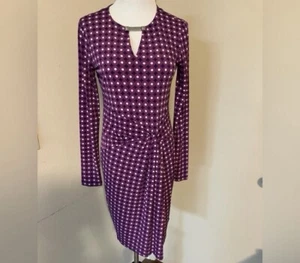 Michael Kors Sheath Dress Womens Extra Small Purple Diamond Print Midi Stretch - Picture 1 of 13