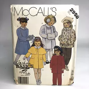McCalls 2958 Schnittmuster Größe 7 Kinder Mäntel Jacke Cape UNCUT FF Vintage USA - Bild 1 von 4