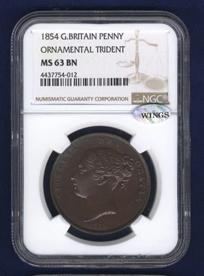 GREAT BRITAIN VICTORIA 1854 PENNY, UNCIRCULATED, CERTIFIED NGC MS63-BN - Image 1 of 4
