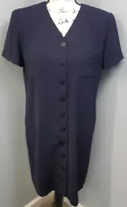 Talbots Shirt Dress Women's 10P Navy Pockets Short Sleeve V Neck Button Front - Picture 1 of 12